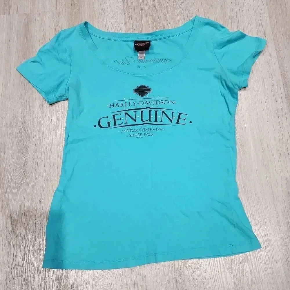 Harley-Davidson Women's Genuine Short Sleeve Graphic T-Shirt Teal Size Medium